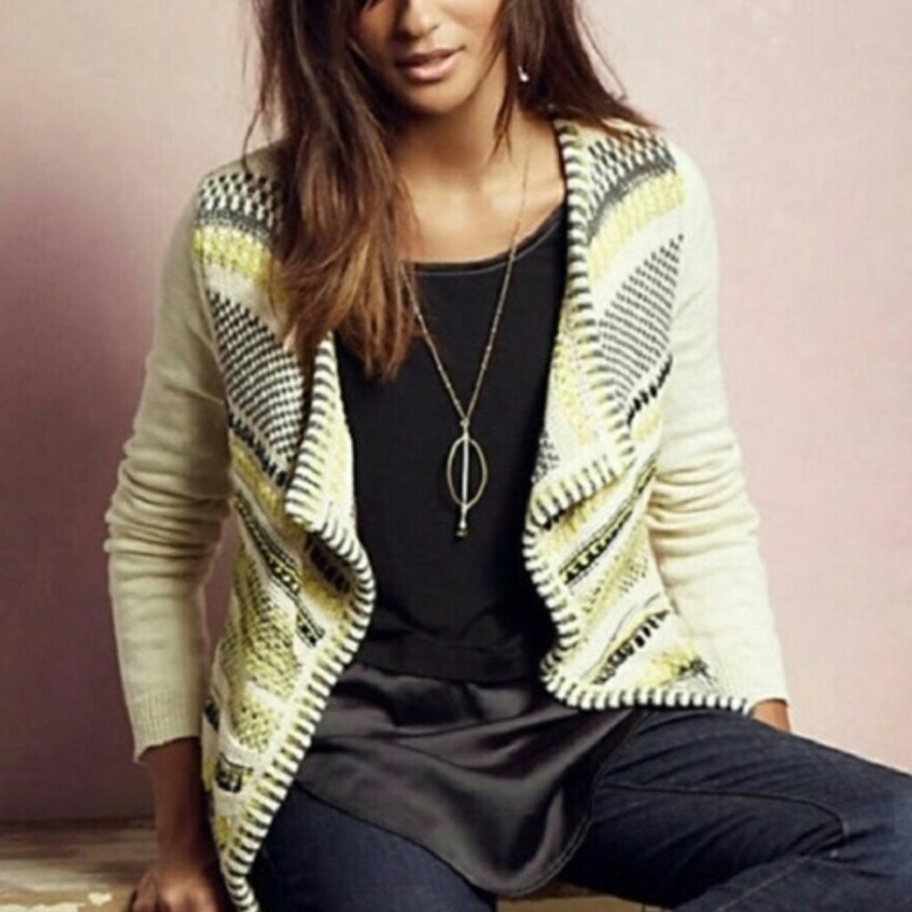 ANTHRO MOTH Chaux Metallic Knit Cardigan Sweater M - Picture 2 of 6